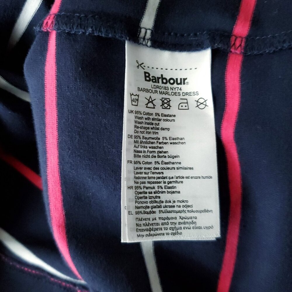 Barbour Womens Dress Sz 6 Small  Marloe Jersey Knit Navy Blue Pink White Striped - Picture 7 of 7